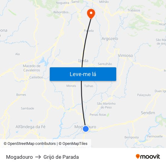 Mogadouro to Grijó de Parada map