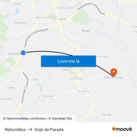 Rebordãos to Grijó de Parada map