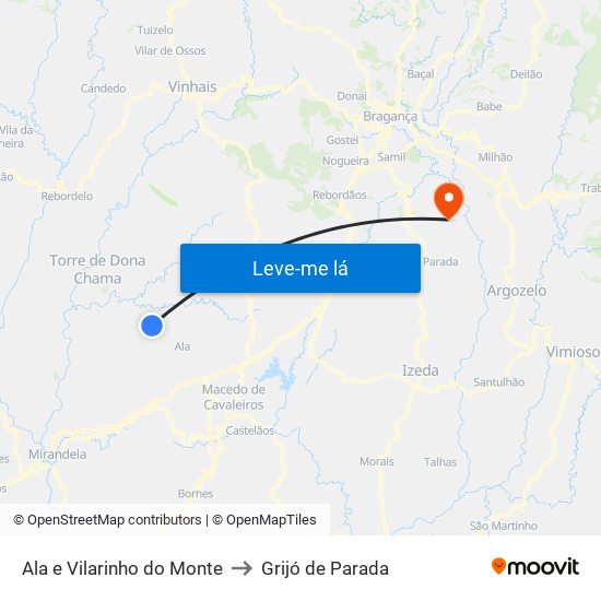 Ala e Vilarinho do Monte to Grijó de Parada map