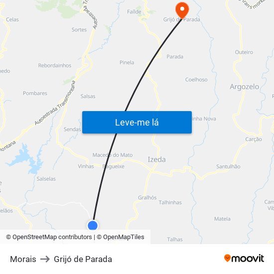 Morais to Grijó de Parada map