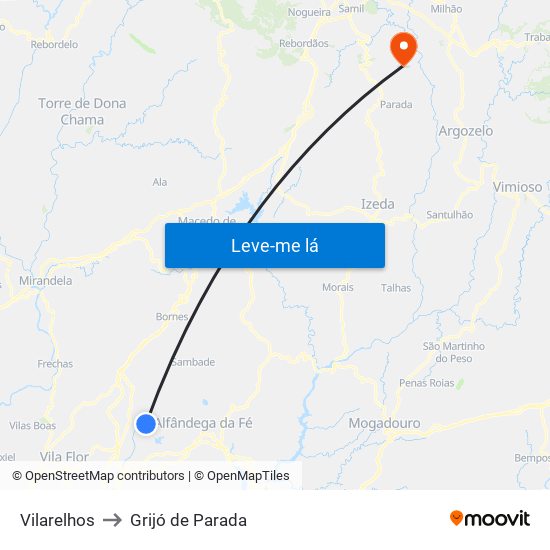 Vilarelhos to Grijó de Parada map