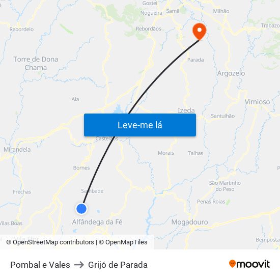 Pombal e Vales to Grijó de Parada map