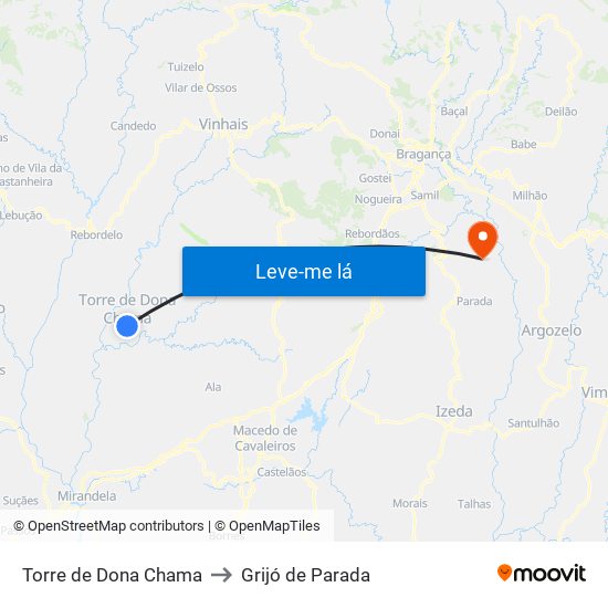 Torre de Dona Chama to Grijó de Parada map