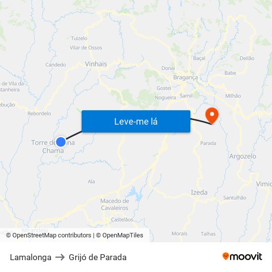 Lamalonga to Grijó de Parada map
