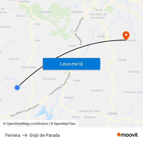 Ferreira to Grijó de Parada map