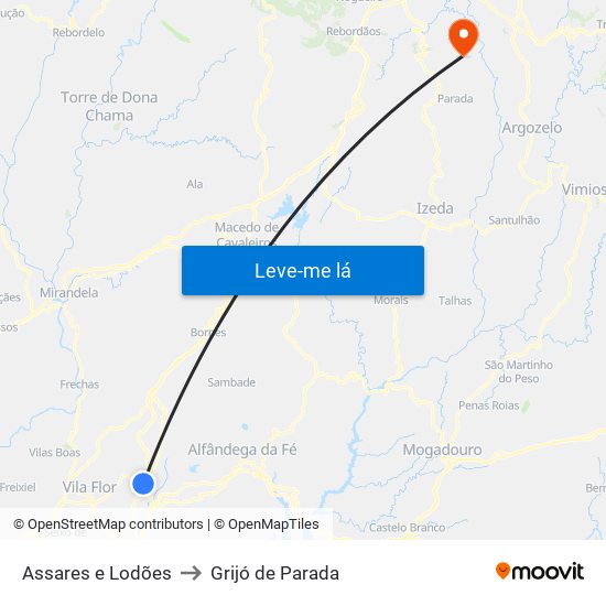 Assares e Lodões to Grijó de Parada map