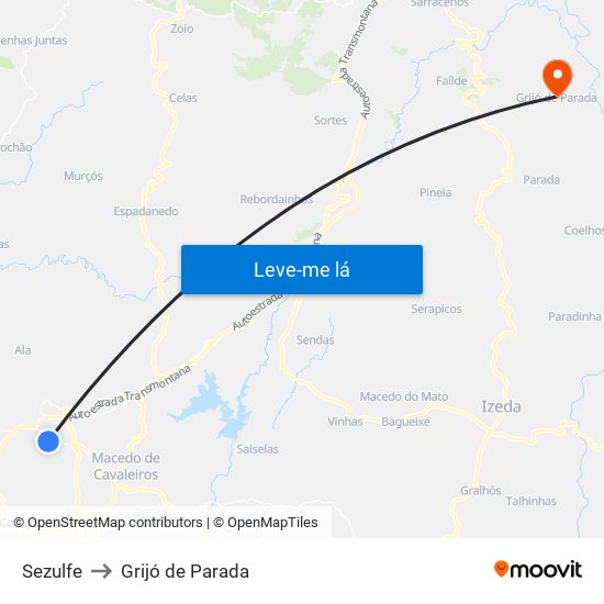 Sezulfe to Grijó de Parada map