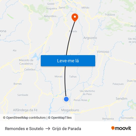 Remondes e Soutelo to Grijó de Parada map