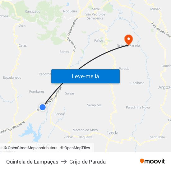 Quintela de Lampaças to Grijó de Parada map
