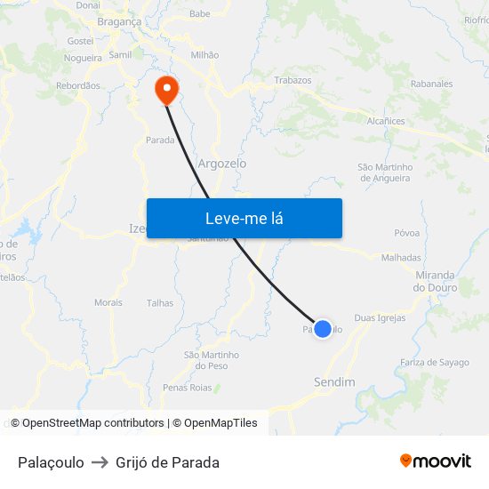 Palaçoulo to Grijó de Parada map