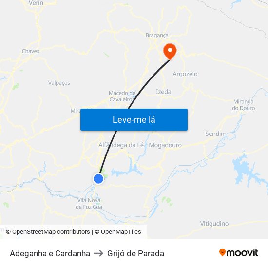 Adeganha e Cardanha to Grijó de Parada map