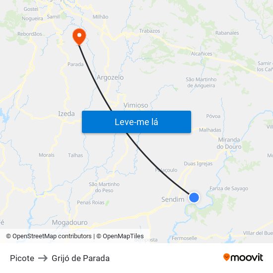 Picote to Grijó de Parada map