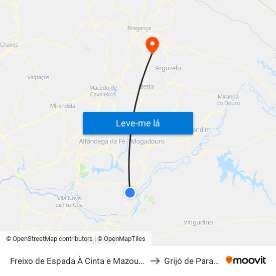 Freixo de Espada À Cinta e Mazouco to Grijó de Parada map