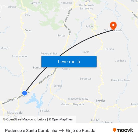 Podence e Santa Combinha to Grijó de Parada map