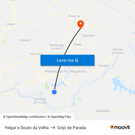 Felgar e Souto da Velha to Grijó de Parada map