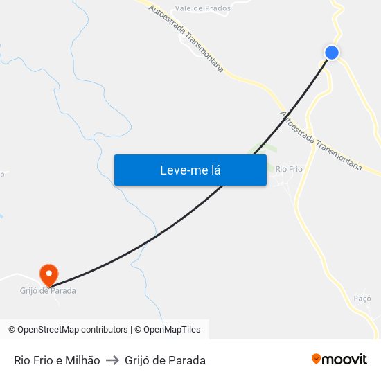 Rio Frio e Milhão to Grijó de Parada map