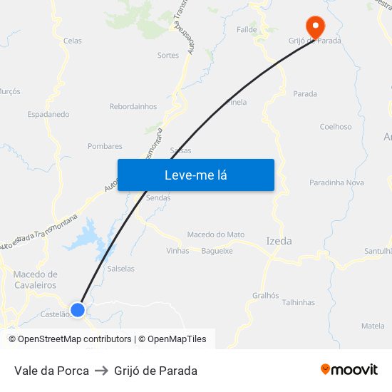 Vale da Porca to Grijó de Parada map