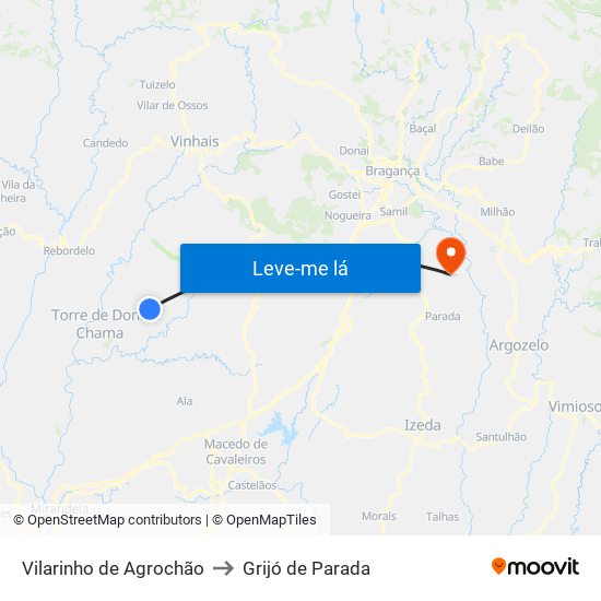 Vilarinho de Agrochão to Grijó de Parada map