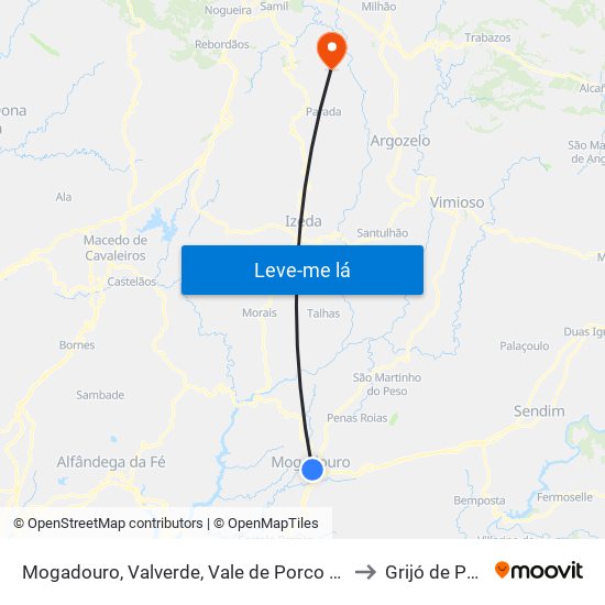 Mogadouro, Valverde, Vale de Porco e Vilar de Rei to Grijó de Parada map