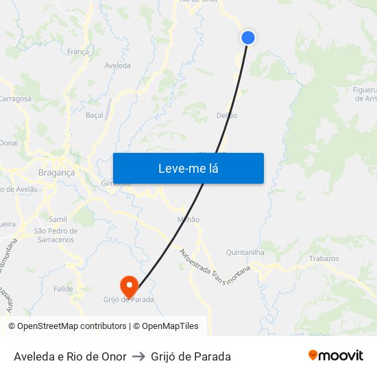 Aveleda e Rio de Onor to Grijó de Parada map