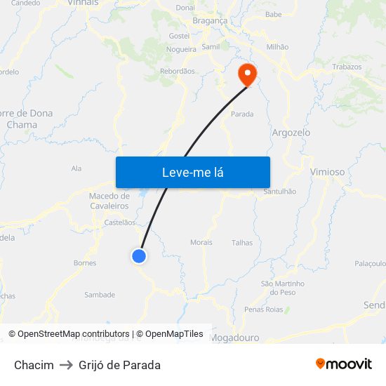 Chacim to Grijó de Parada map