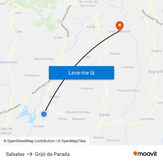 Salselas to Grijó de Parada map