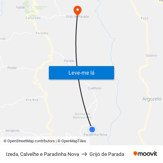 Izeda, Calvelhe e Paradinha Nova to Grijó de Parada map