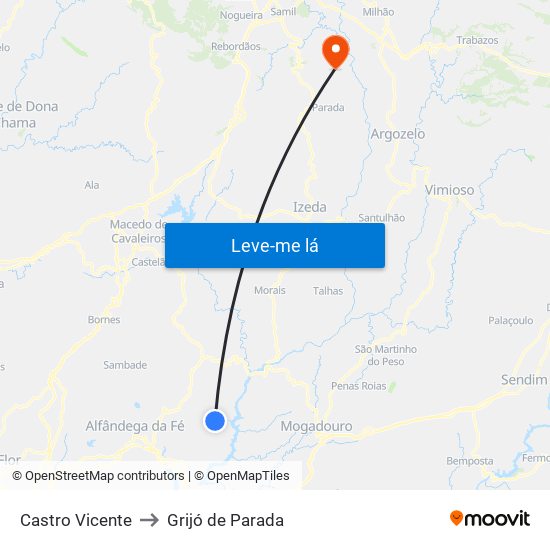 Castro Vicente to Grijó de Parada map