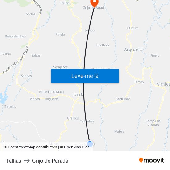Talhas to Grijó de Parada map