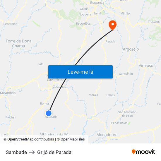 Sambade to Grijó de Parada map