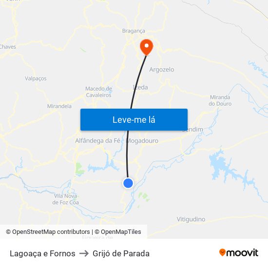 Lagoaça e Fornos to Grijó de Parada map