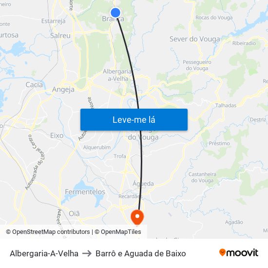 Albergaria-A-Velha to Barrô e Aguada de Baixo map