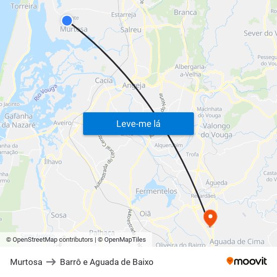 Murtosa to Barrô e Aguada de Baixo map