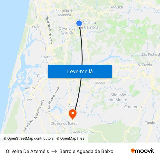 Oliveira De Azeméis to Barrô e Aguada de Baixo map