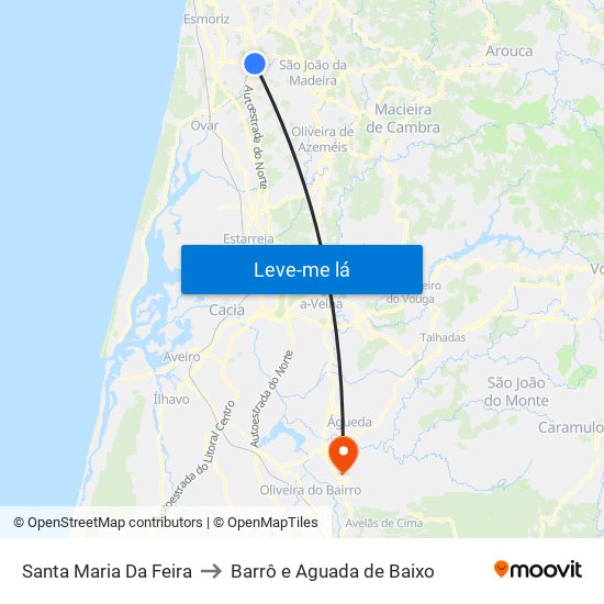 Santa Maria Da Feira to Barrô e Aguada de Baixo map