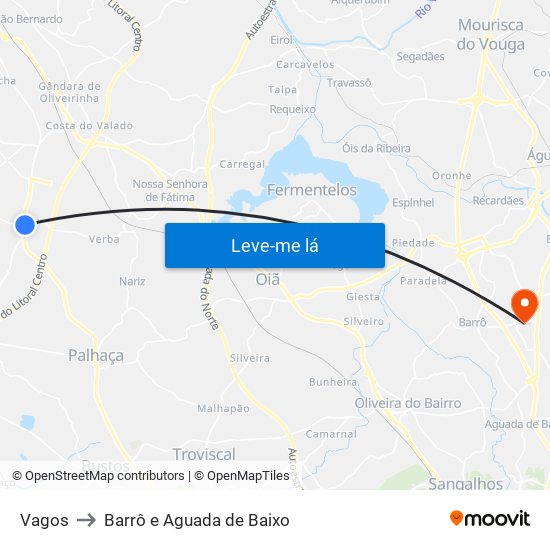 Vagos to Barrô e Aguada de Baixo map