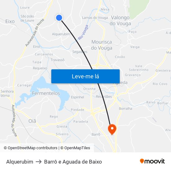 Alquerubim to Barrô e Aguada de Baixo map