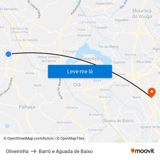 Oliveirinha to Barrô e Aguada de Baixo map