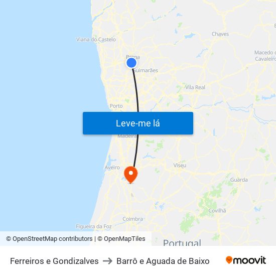 Ferreiros e Gondizalves to Barrô e Aguada de Baixo map