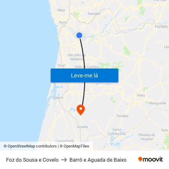 Foz do Sousa e Covelo to Barrô e Aguada de Baixo map