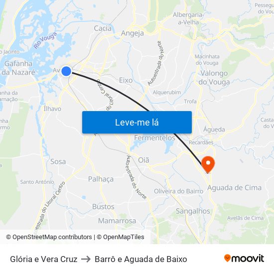 Glória e Vera Cruz to Barrô e Aguada de Baixo map