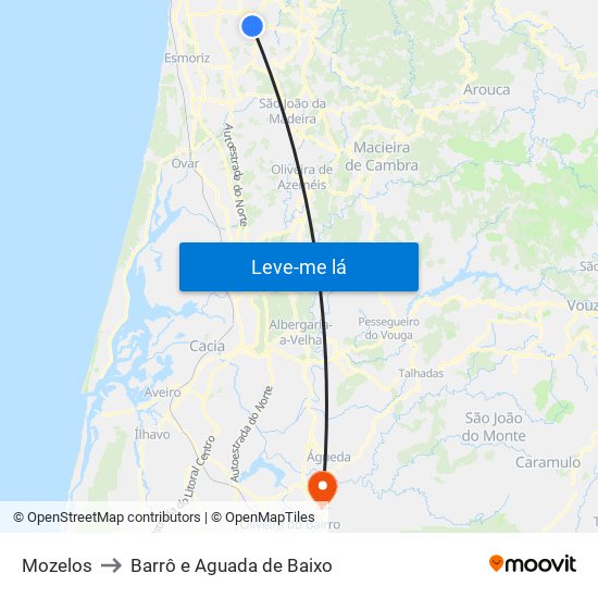 Mozelos to Barrô e Aguada de Baixo map