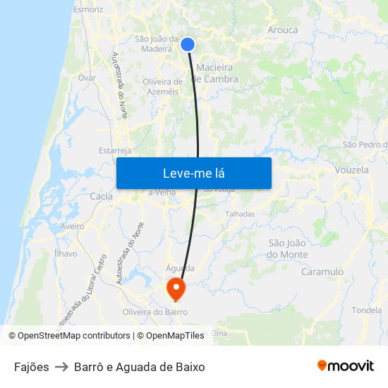 Fajões to Barrô e Aguada de Baixo map