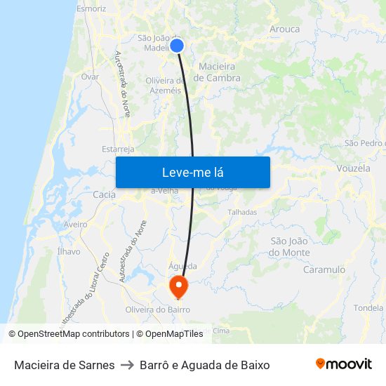 Macieira de Sarnes to Barrô e Aguada de Baixo map