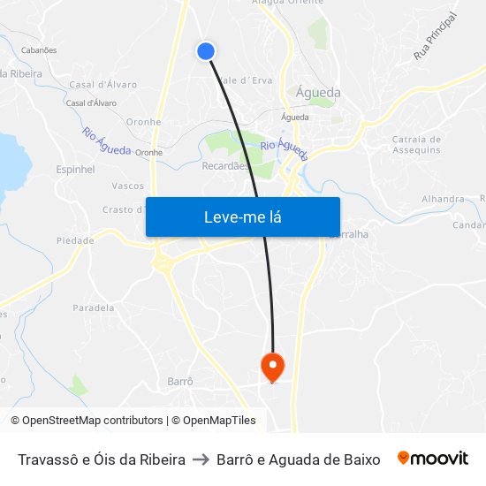 Travassô e Óis da Ribeira to Barrô e Aguada de Baixo map