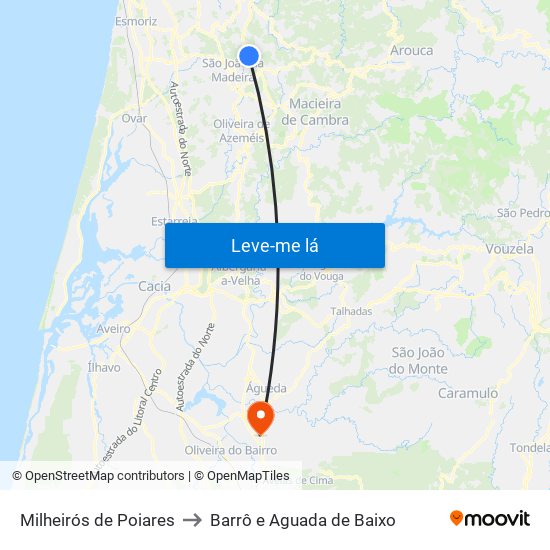 Milheirós de Poiares to Barrô e Aguada de Baixo map