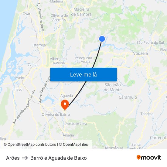 Arões to Barrô e Aguada de Baixo map