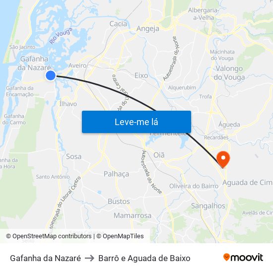 Gafanha da Nazaré to Barrô e Aguada de Baixo map