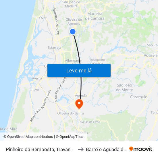 Pinheiro da Bemposta, Travanca e Palmaz to Barrô e Aguada de Baixo map