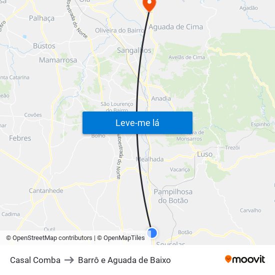 Casal Comba to Barrô e Aguada de Baixo map